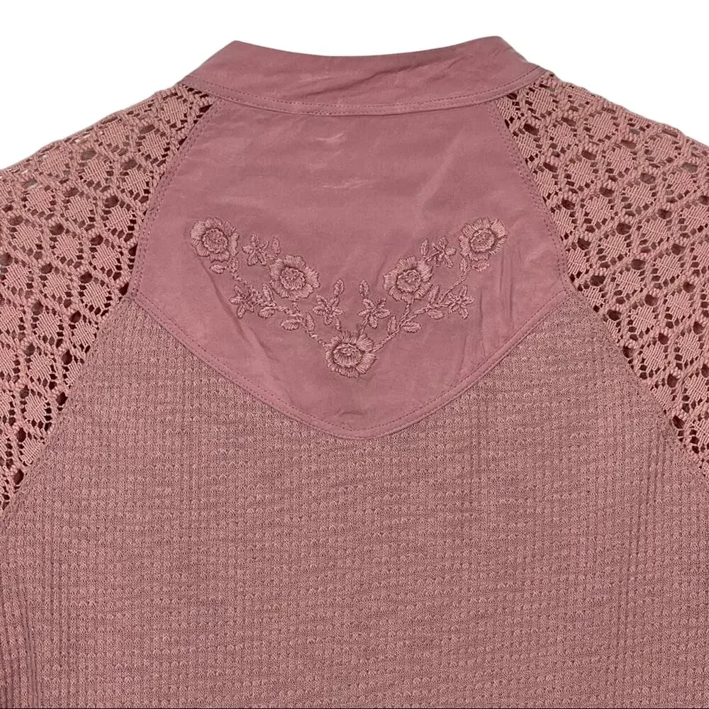 Free People Sweetest Thing Thermal Lace Top Pink Size XS